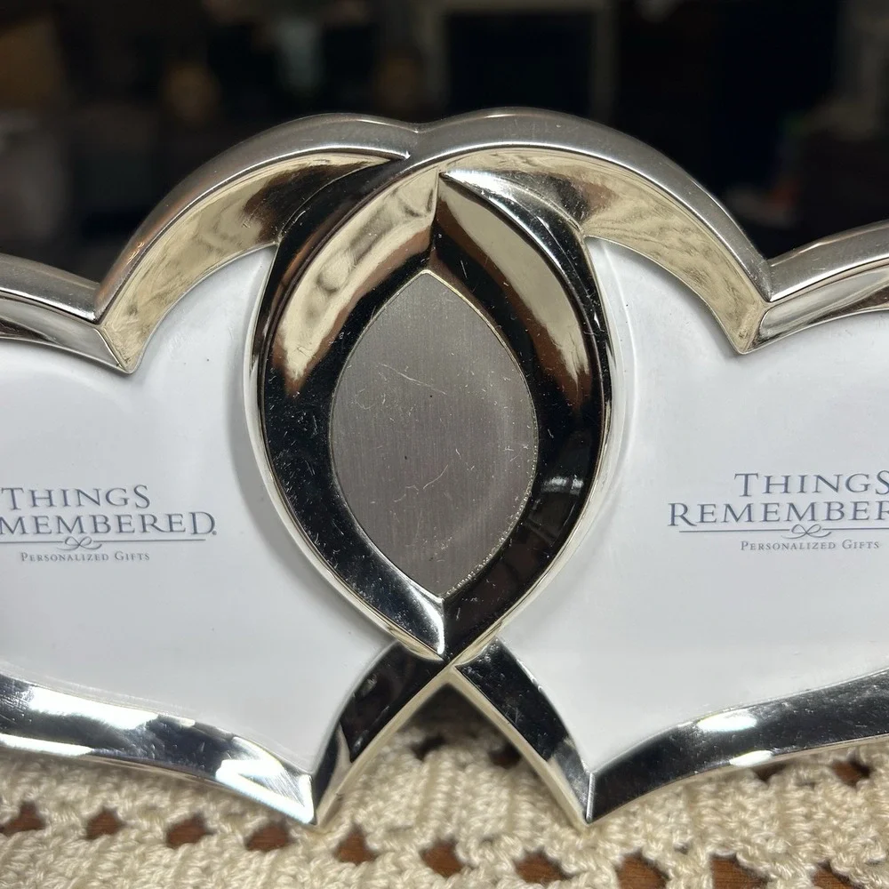 Things Remembered Double Heart Silver Plated Picture Frame No Engraving 8.5x4.5